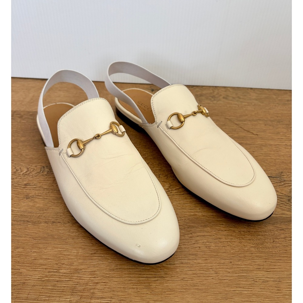 Gucci Women's 41 US 11 Princetown Ivory Leather Horsebit Slingback Loafers